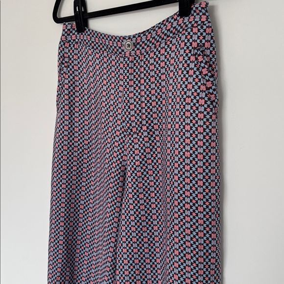 Maeve By Anthropologie Wide Leg Pants, Blue and Pink Retro - Size 8 - Picture 3 of 7